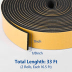 Self Adhesive Foam Tape Weatherstrip 1in x 1/8in x 33Ft High Density Foam Insulation Strips Foam Seal Weather Stripping with Strong Adhesive for Door and Window Sound Isolation Soundproofing - size: 1in x 1/8in x 33Ft