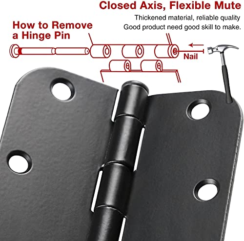 24 Pack Rounded Matte Black Door Hinges 3.5 Inch with 5/8" Radius - color: Matte Black, size: 24 Pack