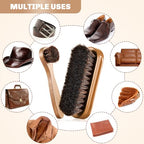 2 Pcs Horsehair Shine Shoes Brush Kit Polish Dauber Applicators Cleaning Leather Shoes Boots Care Brushes Suede Cleaner Brush(Wooden Style F) - style: Wooden Style F
