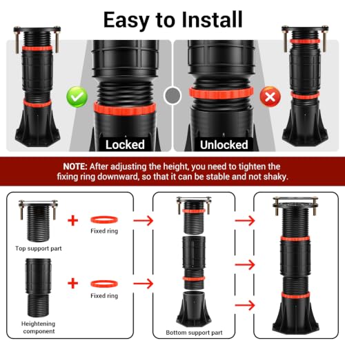 LOSCHEN 8 PCS Adjustable Bed Support Legs with Metal Fixing Accessories, 8.4-13.5 Inch，Heavy Duty Bed Frame Support Feet,Bed Support Reinforcement Parts Bed Slats Support Leg Bed Replacement Legs - size: 8.4-13.5 inch (8pcs)