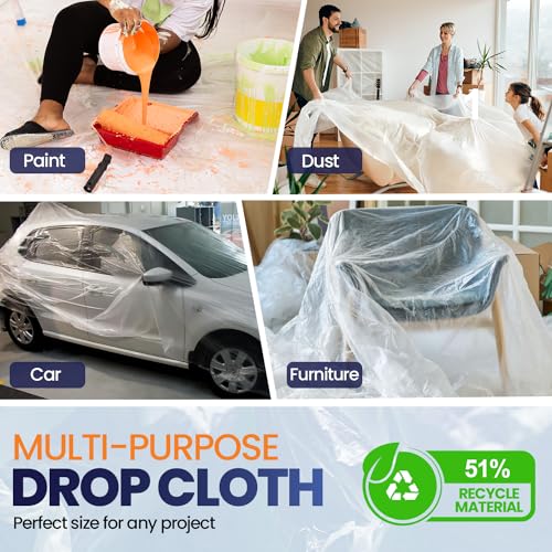 12 Pack 12 x 9 ft Extra Large Plastic Drop Cloth for Painting - size: 12 Pack-Standard