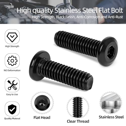 10 PCS 5/16"-18 x 1-1/2" Flat Head Socket Cap Screws Bolts, Flat Round Head Furniture Allen Bolts, Stainless Steel 304, Full Thread, Black Coating, Screwdriver Bit Included - size: 5/16"-18 x 1-1/2"