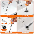 New Upgrade 35 inch Drain Snake Hair Drain Clog Remover Tool - Sink Drain Cleaner for Toilet Sewer Shower Kitchen Bathroom Tub Clogged Drains Opener Cleaning Tool, Flexible Grabber Claw Pick Up Tool