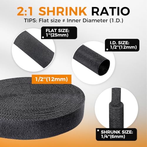 2:1 Ratio Automotive Heat Shrink Braided Sleeving 1/2''-12ft - size: 1/2"-12ft