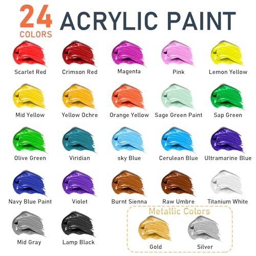 GOTIDEAL Acrylic Paint Set, 24 Colors (59ml, 2 oz), with Paint Brushes - color: 24 Colors (59ml)