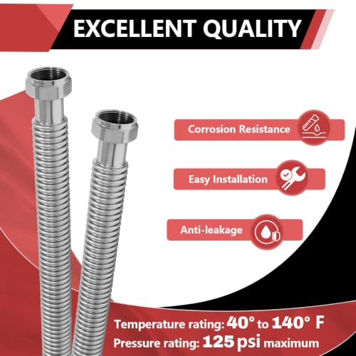 2 PCS EFIELD 18-inch 1-1/4" FIP X 1-1/4" FIP Stainless Steel Corrugated Hose Connector for Commercial Water Heater, Boiler,Water Softener - size: 18"L(1-1/4" FIP)