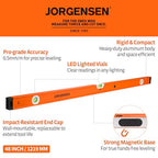 JORGENSEN 48" Magnetic LED Box Level, 45°/90°/180° Bubble Long Leveler Tool - size: 48 inch