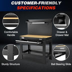 WORKPRO 45" Workbench with Pegboard, Power Outlet & LED Light - size: 48 inch