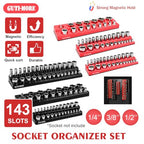 GUTIMORE Magnetic Socket Organizer Set, 6PCS Socket Holder,1/4", 3/8", 1/2" Metric & SAE Magnetic Socket Tools Trays,Holds 143pcs Sockets For Tool Box Drawer (Socket not Included)
