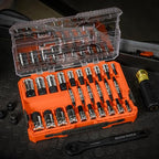 Klein Tools 65233HEX Hex Bit Socket Set, 1/4, 3/8, 1/2-Inch Drives, Knurled, SAE (5/64 to 3/4 inch) and Metric (2 to 19mm) with MODbox Case, 32-Piece - style: SAE & Metric