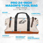 OX Canvas Tool Bag - 24 Inch Masonry Tool Bag - Heavy Duty Leather Straps