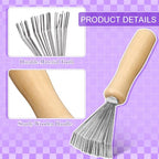 Boao 2Pack Hair Brush Cleaner,Purple,Wood Color,Polished Wooden Handle Rake - color: Purple, Wood Color, style: Polished Wooden Handle Rake