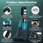 Brileine 10 Tons Hydraulic Crimping Tool with 9 Dies, 12 to 2/0 AWG