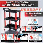 Auto Detailing Cart with Wheels, 3 Tier Rolling Detail Cart - color: Standard