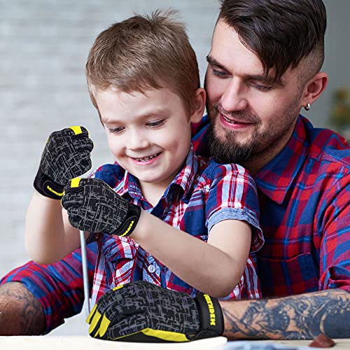 Kids Genuine Leather Work Gloves Age 2-12, Touchscreen, Reflective - color: Black, size: Large (10-12 Years Old)