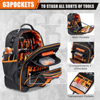 AUROPEAK Rolling Tool Backpack, 63 Pocket Heavy Duty Tool Bag with Wheels - size: 1.38" Wheel