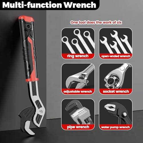 Pipe Wrench Set, 6” 8” 10” Self Adjusting Pipe Wrench, Multi-function Self-locking Pipe Vise Wrench Set, for 9/32" to 1-3/8" (7-35mm) Pipe Fittings, Standard Nuts and Irregular Nut - color: 6”+8”+10”