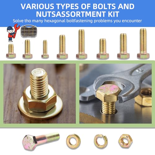 535PCS SAE Bolt and Nut Assortment Kit - size: 535pcs 1/4"-20 5/16"-18 3/18"-16