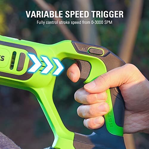 Greenworks 24V Brushless 1" Compact Reciprocating Saw (3,000 SPM), 2.0Ah Battery and Compact Charger Included - size: Brushless 1" Compact Recip Saw, style: 2.0Ah