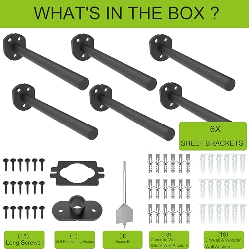 Floating Shelf Bracket (1/4" Thick,Flush-to-Wall Hidden Heavy Duty Brackets for Wood Shelves，Solid Steel Invisible Shelf Support,,Seamless Blind Design for Kitchen, Study&DIY 10 Inch Black - size: 6 Inch, style: Flush-to-Wall No Gaps Black 6 Pack