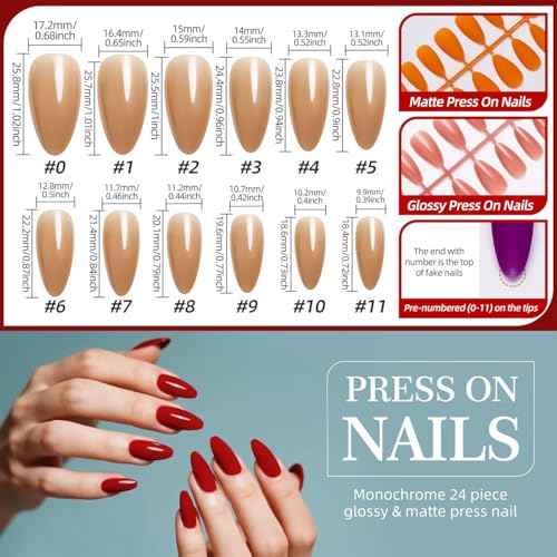 288Pcs Almond Press on Nails Medium Fake Nails with 12 Solid Color False Nails Reusable Acrylic Artificial Glue on Nail Shiny Full Cover Nails Press ons for Women Girls Manicure - color: Style-25