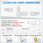 Nilight 300PCS CE5 Closed End Crimp Terminal 12-10 Gauge Nylon Insulated - color: 300PCS 12-10# Terminals