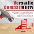 200 Pack Multi-Cable Staples with Steel Nails, Electrical Wire Stackers - color: Red