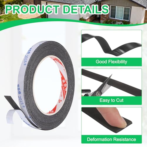 PATIKIL 5Roll Sponge Rubber Foam Tape, 3/8" W x 1/32" t x 16.4ft l Self-Adhesive Foam Insulation Tape Weather Stripping for Window Door Soundproofing Weatherstrip AC Seal Strip, Black - size: 3/8" x 1/32" x 16.4ft