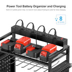 CCCEI Garage Power Tools Organizer Cart with Charging Station, Black Floor Standing Rolling Drill and Tools Battery Storage Cart on Wheels. Black Utility Rack Gift for Men, Husband, Father. - size: Large