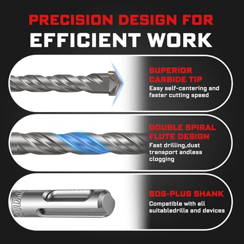 Geinxurn 3/8" x 8" SDS Plus Rotary Hammer Drill Bits, 15PCS Double Thread Masonry Drill Bits Set Carbide Tipped, Drilling in Brick, Stone and Concrete, Cement Walls - size: SDSBIT030808-015