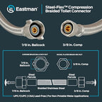 Eastman 20 Inch Flexible Toilet Connector, Stainless Steel Braided Hose with 7/8 Inch Ballcock Nuts, 3/8 Inch Compression, 48090 - size: 20 in. L x 7/8 in. B/C x 3/8 in. Comp