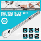 DURATECH Extra Long Handle 1/4-Inch Drive Ratchet, 90-Tooth Ratchet Wrench - size: 1/4" with 8" handle