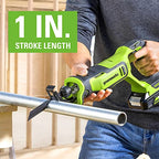 Greenworks 24V Brushless 1" Compact Reciprocating Saw (3,000 SPM), 2.0Ah Battery and Compact Charger Included - size: Brushless 1" Compact Recip Saw, style: 2.0Ah