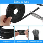Tatuo 65.6ft Braided Cable Sleeve Expandable Wire Sheathing(Black) - color: Black, size: 65.6 ft