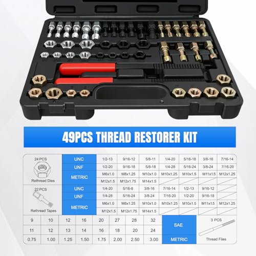 Nilight 49PCS Thread Chaser Set SAE Metric Universal UNC UNF Sizes - size: 49PCS Metric & SAE