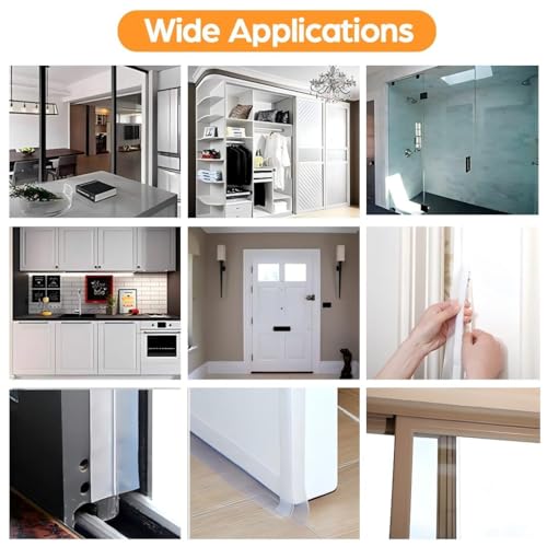 28.9 Ft Weather Stripping Door Seal Strip Tape,Silicone Draft Stopper,Self Adhesive Shower Door Bottom Seal, Insulation Strip for Frame Windows and Glass Gaps (Transparent, 35mm) - size: 1.4 in x 28.9 ft