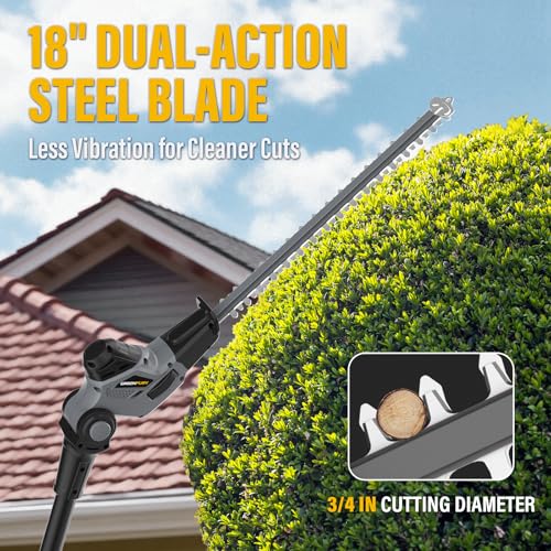 Pole Hedge Trimmer Cordless Compatible with Dewalt 20V MAX (Tool Only) - color: Black
