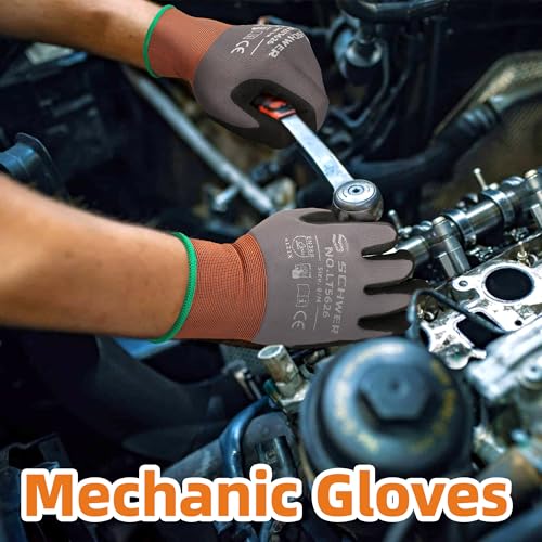 Schwer 6 Pairs Work Gloves Sandy Nitrile Coated, Touchscreen, LT5626, L - color: Grey, size: Large