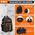 AUROPEAK Rolling Tool Backpack, 63 Pocket Heavy Duty Tool Bag with Wheels - size: 1.38" Wheel