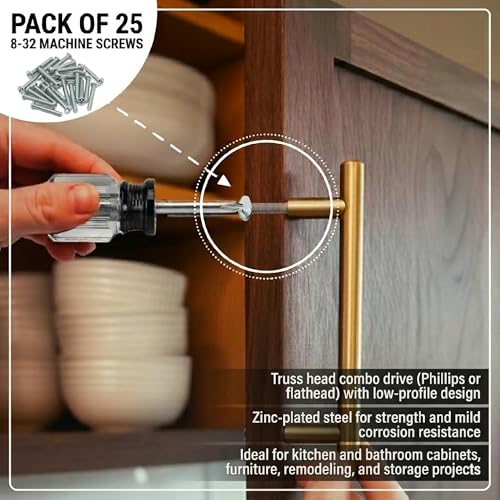 Cabinet Knob & Pull Machine Screws 25-pk (8-32 x 1-3/4") or Choose Your Length; Fasteners for Kitchen & Bathroom Drawer & Door Hardware - size: 8-32 x 1-3/4"