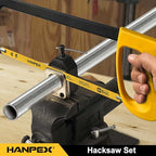 Hanpex 12in. High-Tension Hacksaw Frame with 10pcs Extra Bi-metal Blades, Hand Saw Suitable for Metal, wood, PVC, Carpentry - style: Hacksaw with 10pcs Bi-metal blades