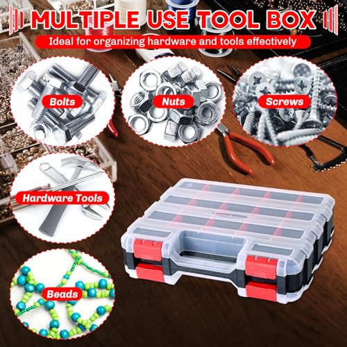 Small Parts Organizer 2Pack Storage Case Tools Box 34-Compartments - color: Red