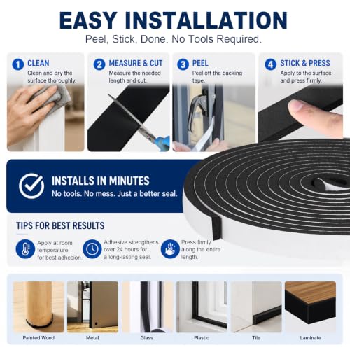 Storystore Self Adhesive Foam Weather Stripping, 1"x 1"x 13FT Door Seal - size: 1In x 1In x 13Ft