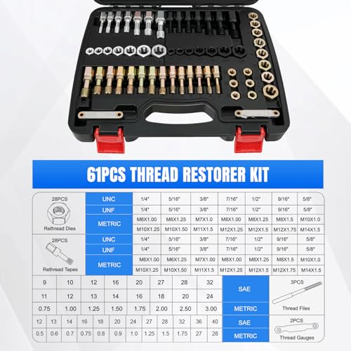 Nilight 61PCS Thread Chaser Set SAE Metric Universal UNC UNF Sizes - size: 61PCS Metric & SAE