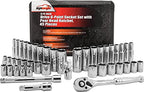 EPAuto 45 Pieces 3/8" Drive Socket Set with 72-Tooth Pear Head Ratchet - size: 45 Pieces