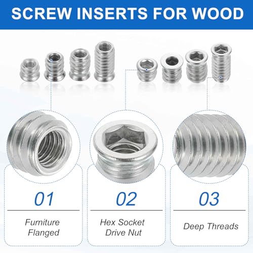 MECCANIXITY 6Pcs Threaded Inserts Nuts, M6x17mm Hex Socket Drive Nut Inserts for Wood - 304 Stainless Steel Screws Furniture Screw in Nuts Bolt Fastener Connector Wood - size: M6x17mm