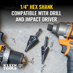 Klein Tools QRST11 Step Drill Bit, Quick Release Spiral Double-Fluted, 7/8 to 1-1/8-Inch, Hex Shank, Cut Steel, Wood, Plastic, Aluminum - size: 7/8 to 1-1/8-Inch, style: Quick Release