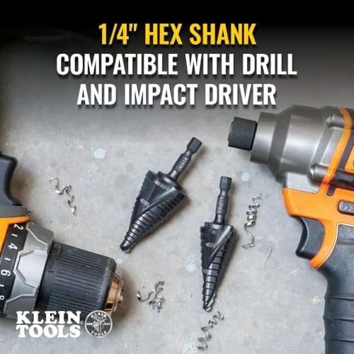 Klein Tools QRST11 Step Drill Bit, Quick Release Spiral Double-Fluted, 7/8 to 1-1/8-Inch, Hex Shank, Cut Steel, Wood, Plastic, Aluminum - size: 7/8 to 1-1/8-Inch, style: Quick Release