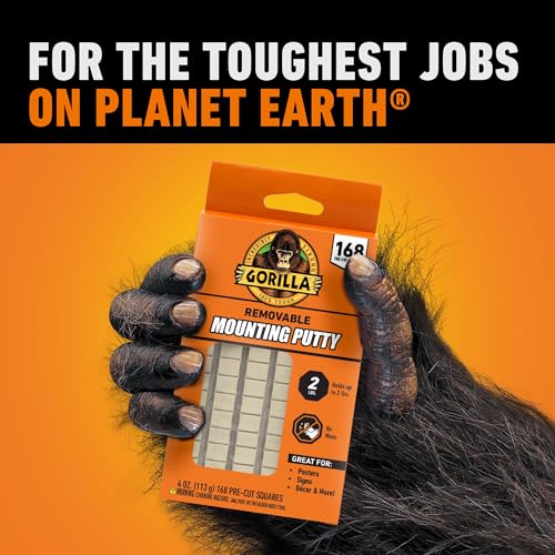 Gorilla Mounting Putty, Natural Tan Color, 168 Pre-Cut Squares, 2-Pack - size: 336 Squares