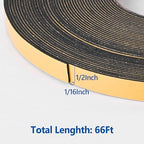 Self Adhesive Foam Tape Weatherstrip 1/2in x 1/16in x 66Ft High Density Foam Insulation Strips Foam Seal Weather Stripping with Strong Adhesive for Door and Window Sound Isolation Soundproofing - size: 1/2in x 1/16in x 66Ft